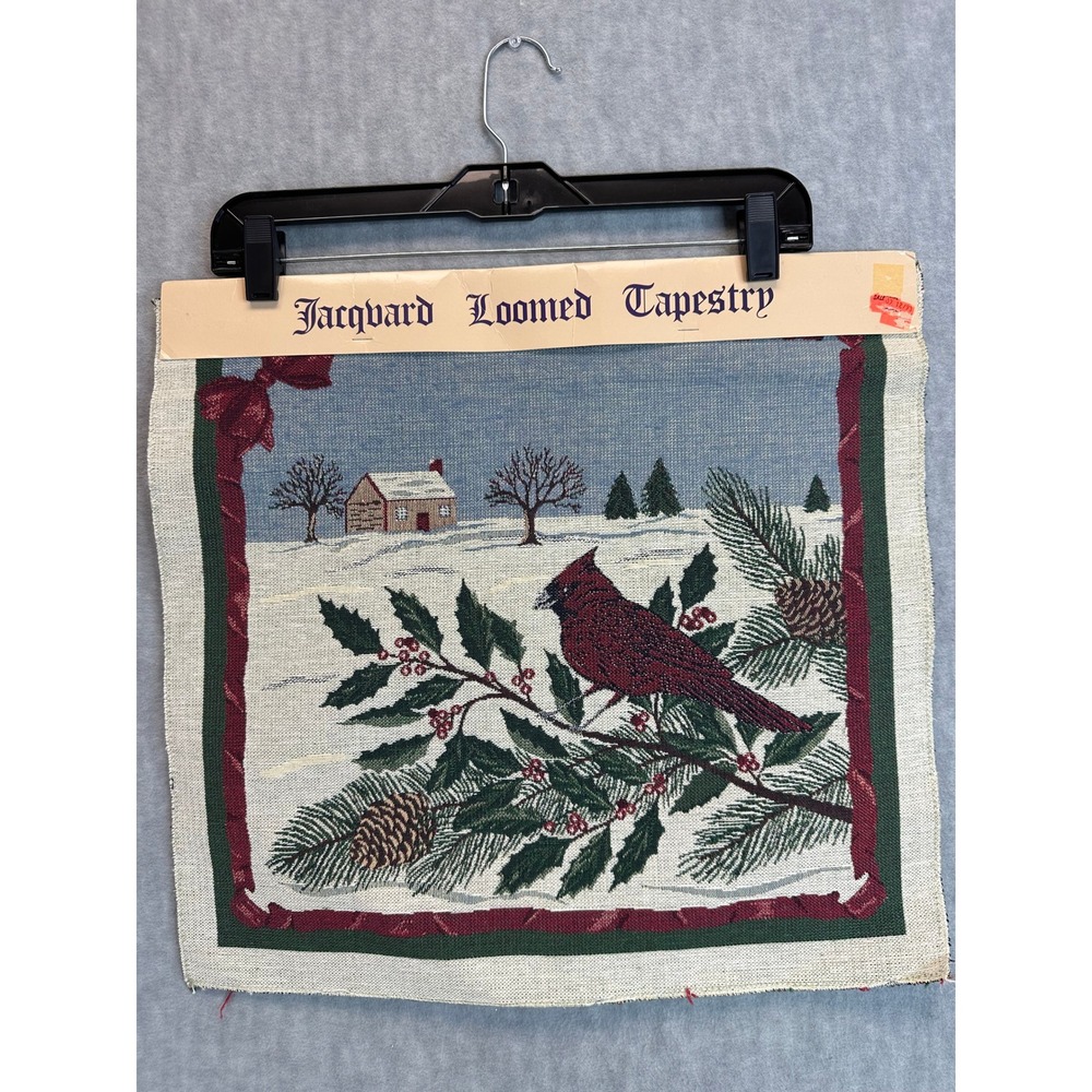 VTG‎ Jacquard Loomed Tapestry Cardinal Winter Scene 18 Inch Pillow Form Craft